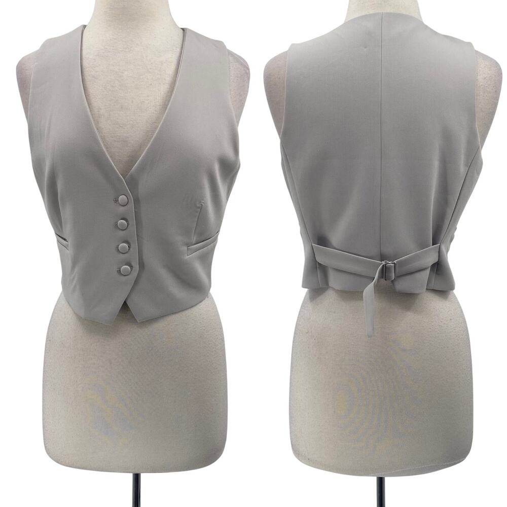 Jason Wu Waistcoat Vest Cropped Button Front V Neck Light Gray Womens Medium